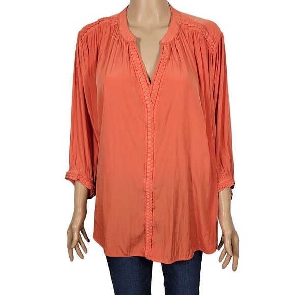 Chico's Women's Flowy Sleeve Orange Boho Gathered Blouse in a Size 3 (16) - Picture 1 of 10